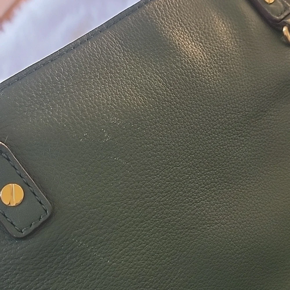 MICHAEL KORS Evergreen Pebbled Leather Chain Double Handle Zip Closure Tote‎ Bag
